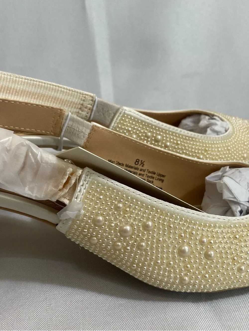 a new day Pearl-Studded Pointed Toe Slingback Flats in Beige